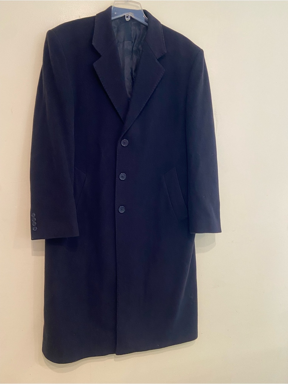 Valence Men's Classic dark navy Overcoat - Single-Breasted wool cashmere blend L
